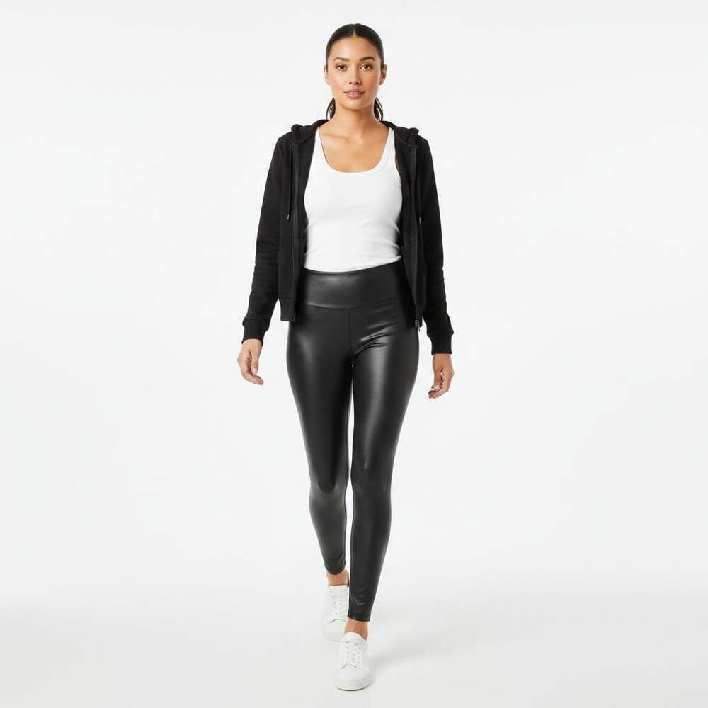 SPANX Faux Leather Leggings Black Size Large High Waist Shaping Style 2437